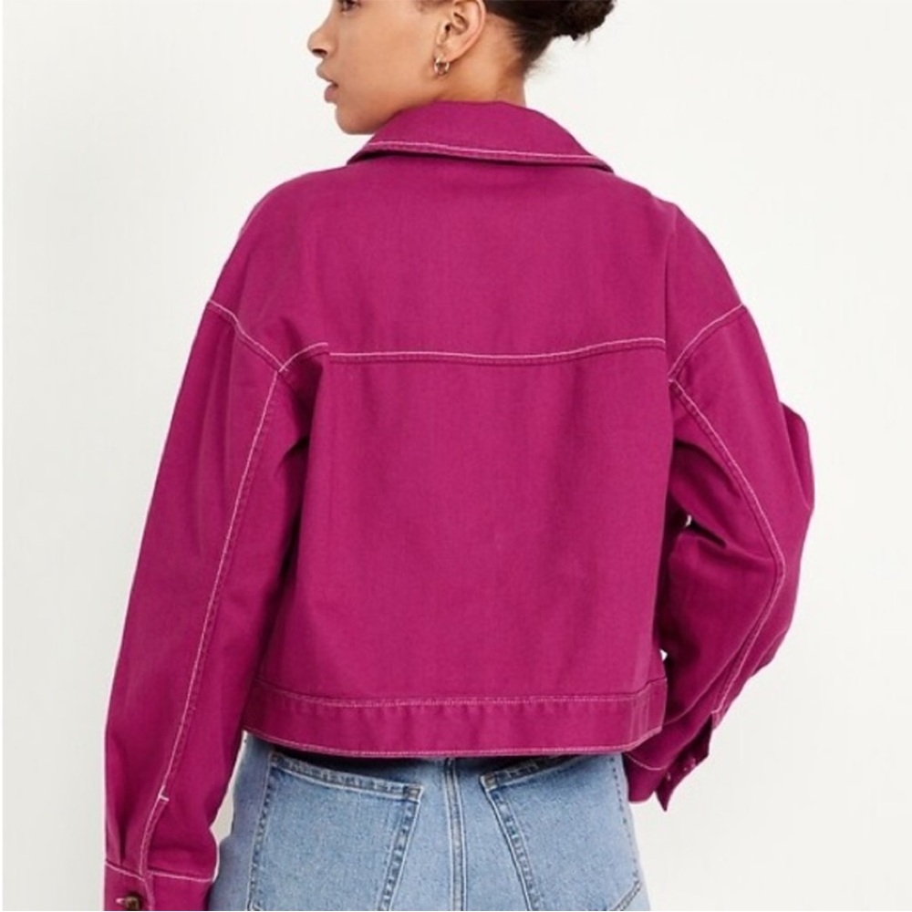 NWT Old Navy Cropped Utility Jacket in Berry Sz Large - Picture 2 of 7